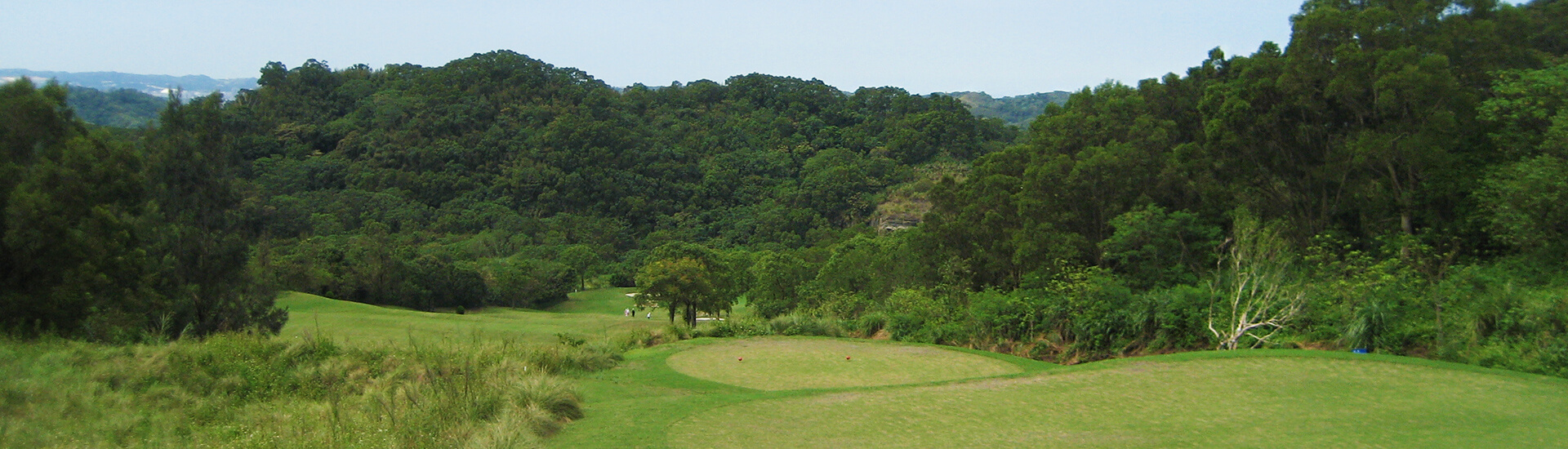 lush green fairways and tree-covered hills characteristic